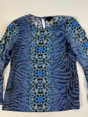 Hale Bob Women Silk Animal Print Blouse Tiered Bell Sleeve Small